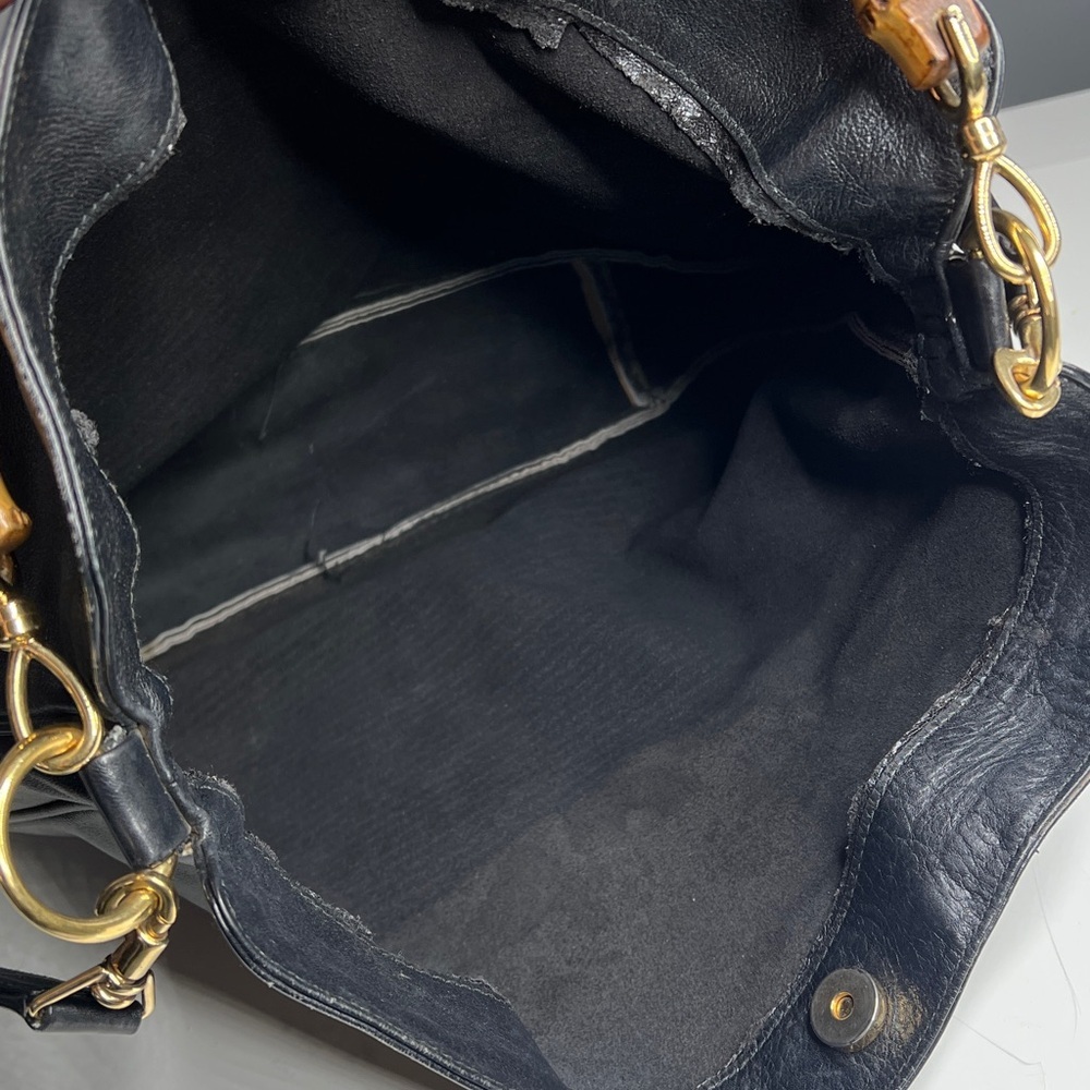 Gucci Black Leather Curved Bamboo Handle Leather Strap Crossbody Bag - Picture 11 of 11